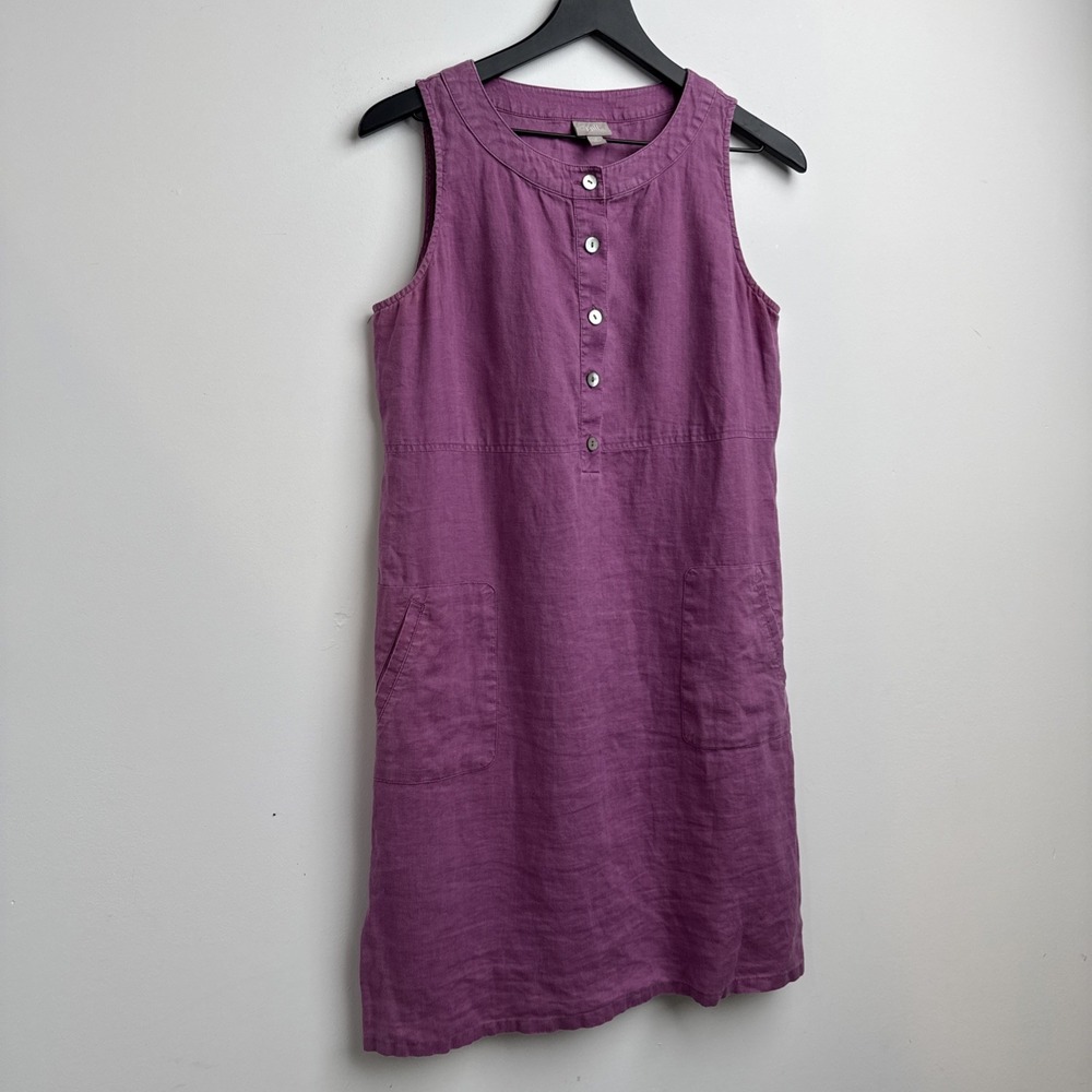 J. Jill Love Linen Maxi Dress M Pink Sleeveless Summer Button Up Preppy Womens - Picture 4 of 12